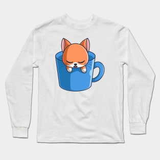 Cute Orange Cat Sleeping On the Cup of Coffee Long Sleeve T-Shirt